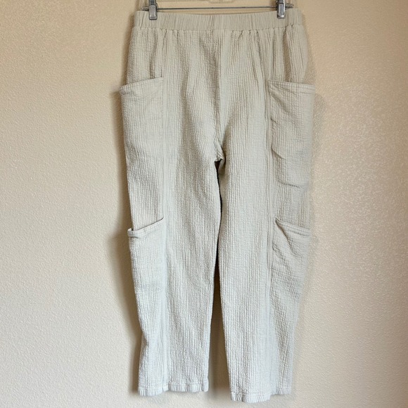 Grade Gather Size L Pants Tan Cotton Gauze Thick Cargo Boho Asian Jedi Lagenlook - Picture 2 of 11